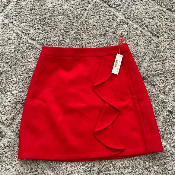 JCrew Red Wool A line Ruffle Skirt size 2P - Picture 2 of 5